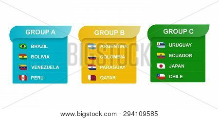 South America Soccer Cup Groups. All Flags