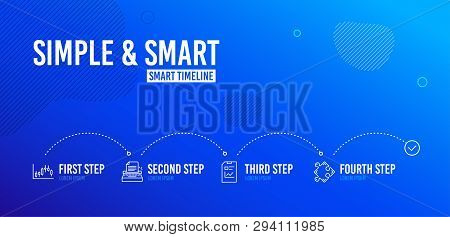 Infographic Timeline. Candlestick Graph, Typewriter And Report Document Icons Simple Set. Strategy S