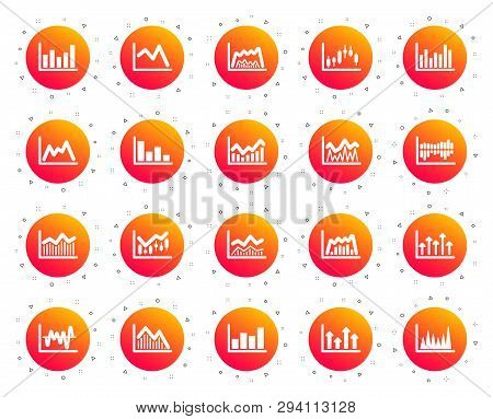 Financial Chart Icons. Set Of Candle Stick Graph, Report Diagram And Infochart Icons. Growth, Trade 