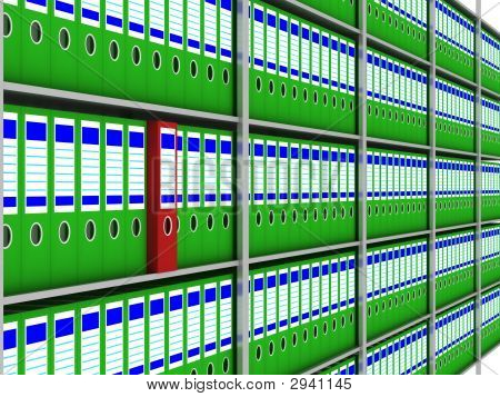 선반에 문서 보관입니다. 3D 이미지입니다.
