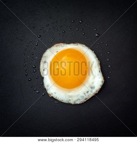 Fried Organic Quail Egg. Close Up. Vignette.