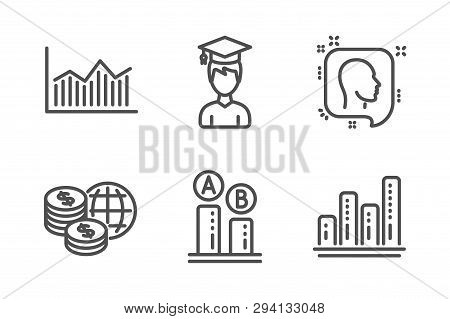 Student, World Money And Ab Testing Icons Simple Set. Head, Money Diagram And Graph Chart Signs. Gra