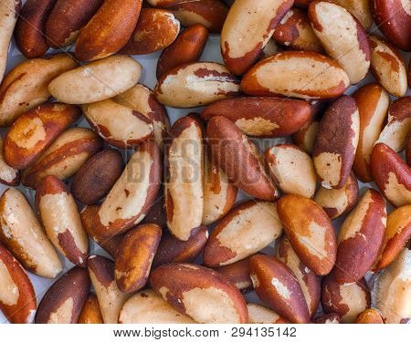 Unsalted Organic Brazil Nuts. Full Frame. Close Up.