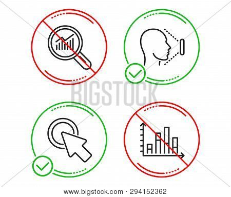 Do Or Stop. Click Here, Data Analysis And Face Id Icons Simple Set. Diagram Graph Sign. Push Button,