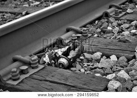 Abandoned Brick Train Depot With Tracks And Graffiti