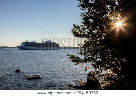 BAR HARBOR, MAINE, USA - OCTOBER 11, 2016 : Regal Princess a Royal-class cruise ship operated by Princess Cruises is docking in Bar Harbor