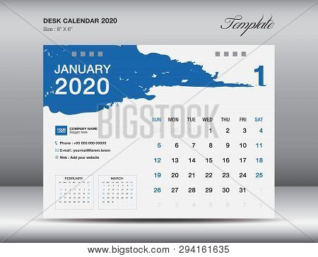 Desk Calendar 2020 Template Vector, January 2020 Month, Business Layout, 8x6 Inch, Week Starts Sunda