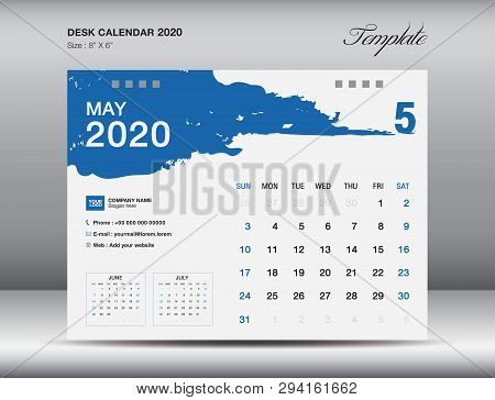 Desk Calendar 2020 Template Vector, May 2020 Month, Business Layout, 8x6 Inch, Week Starts Sunday, S
