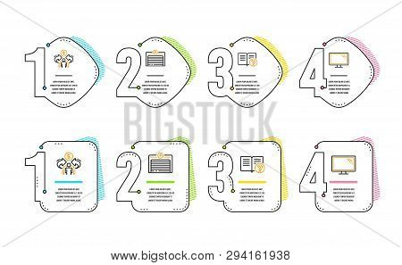 Sharing Economy, Parking Garage And Help Icons Simple Set. Monitor Sign. Share, Automatic Door, Docu