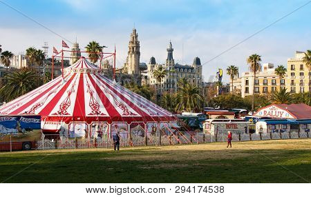 View Of Circus Tent Before New Spectacle Of Raluy Circus, Catalonia