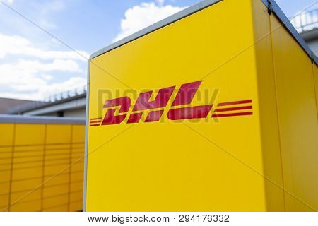Nuremberg / Germany - April 7, 2019: Dhl Packstation Stands On A Street In Nuremberg. Packstation Me