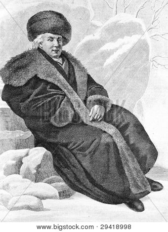 Gavriil Derzhavin, 위대한 러시아 시인입니다. Tonchi 페인 터로 그림에서 Shyubler에 의해 조각입니다. Publi