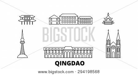 China, Qingdao Line Travel Skyline Set. China, Qingdao Outline City Vector Illustration, Symbol, Tra