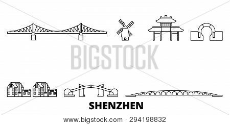 China, Shenzhen Line Travel Skyline Set. China, Shenzhen Outline City Vector Illustration, Symbol, T