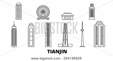 China, Tianjin Line Travel Skyline Set. China, Tianjin Outline City Vector Illustration, Symbol, Tra