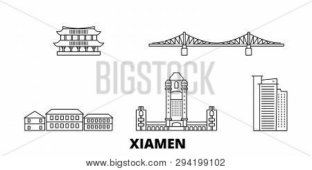 China, Xiamen Line Travel Skyline Set. China, Xiamen Outline City Vector Illustration, Symbol, Trave