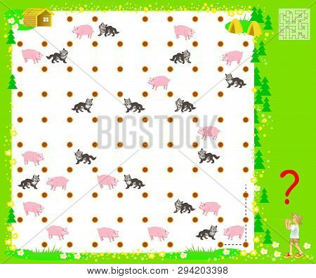 Logic Puzzle Game With Labyrinth For Children And Adults. Connect Points With Vertical And Horizonta