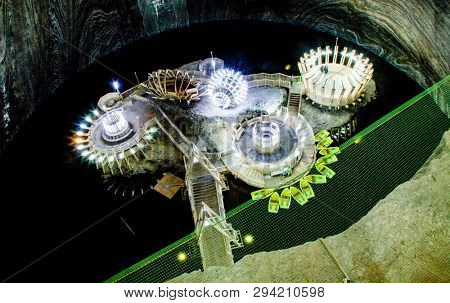 TURDA, ROMANIA - MARCH 10, 2018: Turda Salt Mine or Salina Turda, well known landmark in Transylvania with an underground museum and theme park, Romania, Europe