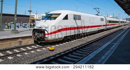 Berlin Germany - April 21. 2018: Deutsche Bahn Ice Intercity Train At Berlin Charlottenburg Train St