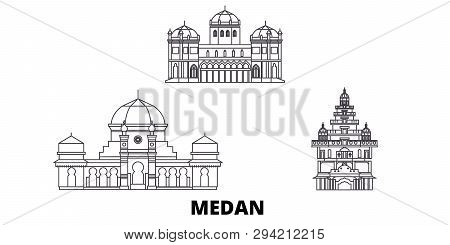 Indonesia, Medan Line Travel Skyline Set. Indonesia, Medan Outline City Vector Illustration, Symbol,