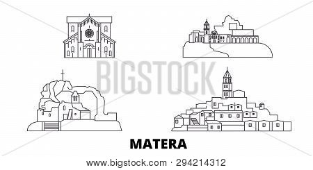 Italy, Matera Line Travel Skyline Set. Italy, Matera Outline City Vector Illustration, Symbol, Trave
