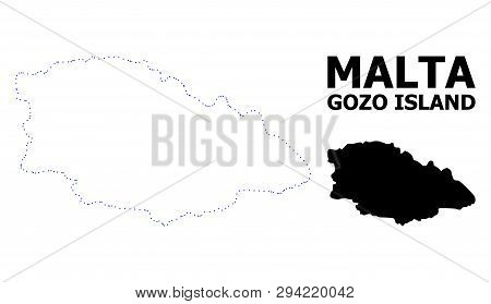 Vector Contour Map Of Gozo Island With Title. Map Of Gozo Island Is Isolated On A White Background. 