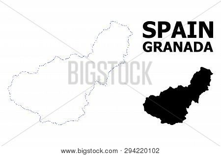 Vector Contour Map Of Granada Province With Title. Map Of Granada Province Is Isolated On A White Ba