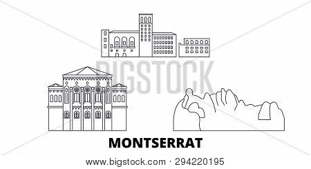 Montserrat Line Travel Skyline Set. Montserrat Outline City Vector Illustration, Symbol, Travel Sigh