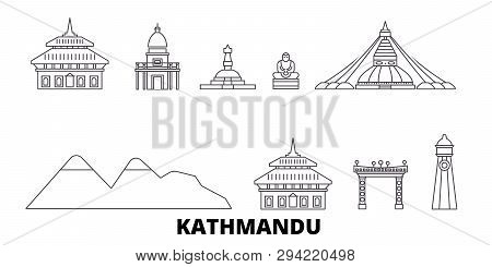 Nepal, Kathmandu Line Travel Skyline Set. Nepal, Kathmandu Outline City Vector Illustration, Symbol,