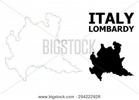 Vector Contour Map Of Lombardy Region With Title. Map Of Lombardy Region Is Isolated On A White Back