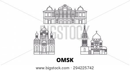 Russia, Omsk Line Travel Skyline Set. Russia, Omsk Outline City Vector Illustration, Symbol, Travel 