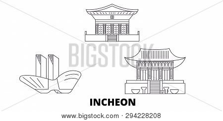 South Korea, Incheon Line Travel Skyline Set. South Korea, Incheon Outline City Vector Illustration,