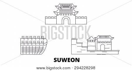 South Korea, Suweon Line Travel Skyline Set. South Korea, Suweon Outline City Vector Illustration, S