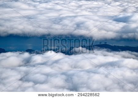 Clouds, Land, Trees And Fiord.  Puget Sound From Mount Ellinor. Olympic Peninsula. Wa. Usa .