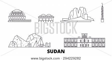 Sudan Line Travel Skyline Set. Sudan Outline City Vector Illustration, Symbol, Travel Sights, Landma