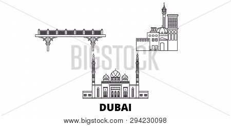 United Arab Emirates, Dubai Line Travel Skyline Set. United Arab Emirates, Dubai Outline City Vector