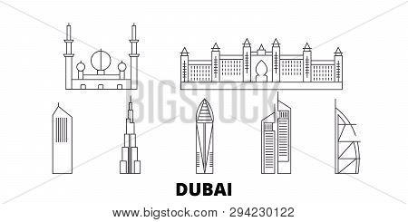 United Arab Emirates, Dubai City Line Travel Skyline Set. United Arab Emirates, Dubai City Outline C