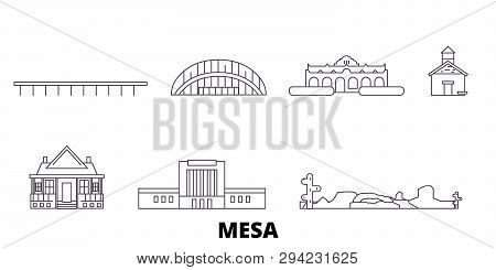 United States, Mesa Line Travel Skyline Set. United States, Mesa Outline City Vector Illustration, S