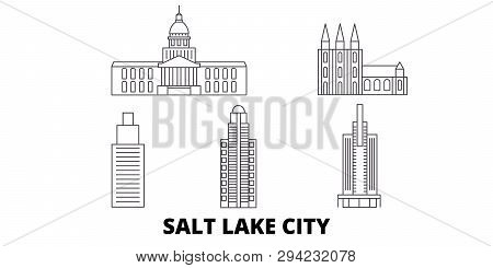 United States, Salt Lake City Line Travel Skyline Set. United States, Salt Lake City Outline City Ve