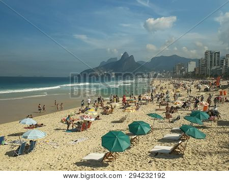 Rio De Janeiro, Brazil- 27, May, 2016: High Angle View Of Ipanema Beach In Rio De Janeiro