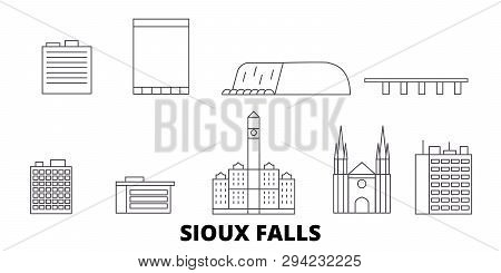 United States, Sioux Falls Line Travel Skyline Set. United States, Sioux Falls Outline City Vector I