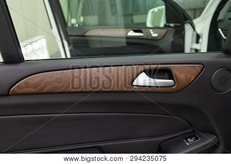 Novosibirsk, Russia - 08.01.18: Interior View With Door Trim And Handle Of Luxury Very Expensive New