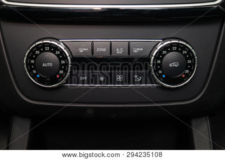 Novosibirsk, Russia - 08.01.18: Interior View With Front Climate-control Of Luxury Very Expensive Ne