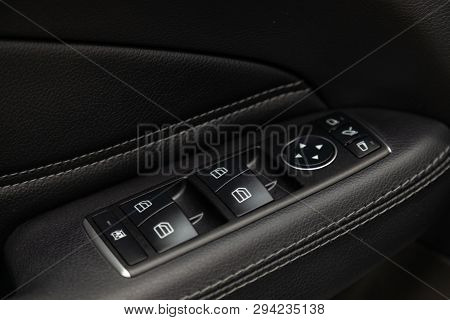 Novosibirsk, Russia - 08.01.18: Interior View With Widows Buttons On The Door Of Luxury Very Expensi