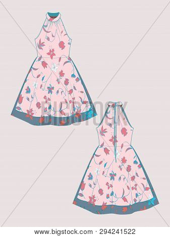 Customizable Fashion Design Template Mockup For Showcasing Fabric Pattern. Technical Illustration Of