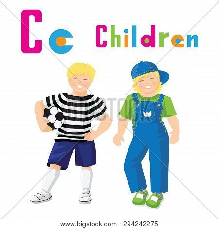 Vector Illustration Of Simple Kids Font Isolated On White Background. Childhood Alphabet. Lettle Gir