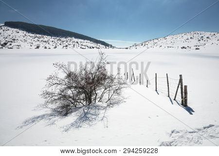 frozen Trearie Lake in winter Nebrodi Park, Sicily  