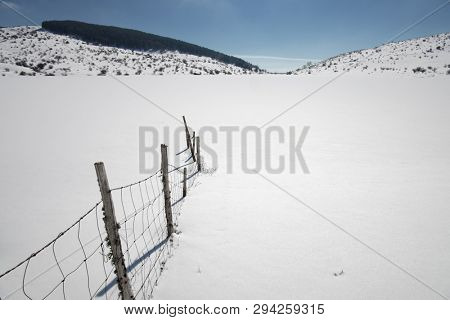frozen Trearie Lake in winter Nebrodi Park, Sicily  