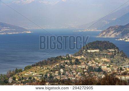 The Como Lake Seen From The Madonna Del Ghisallo, Lecco, Lombardy, Italy, At Winter (february)