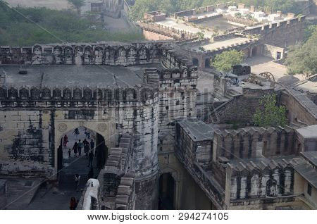 Jodhpur, Rajasthan, India, Tourist At Mehrangarh Or Mehran Fort, Aerial View